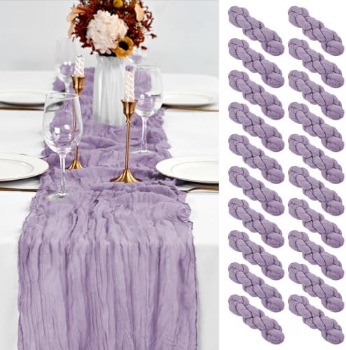 20 Pack Lavender Table Runner 10Ft Cheesecloth Table Runner Boho Gauze Table Runners Romantic Long Sheer Fabric Cheese Cloth Table Runners for Wedding Party Bridal Shower