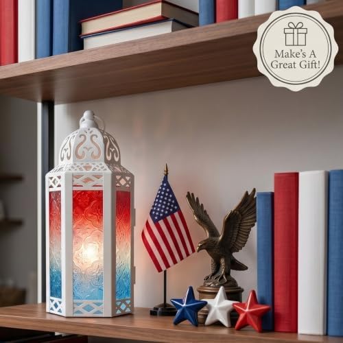 Vela Lanterns Decorative Indoor Candle Holder, Red/White/Blue, M, 6-Pack