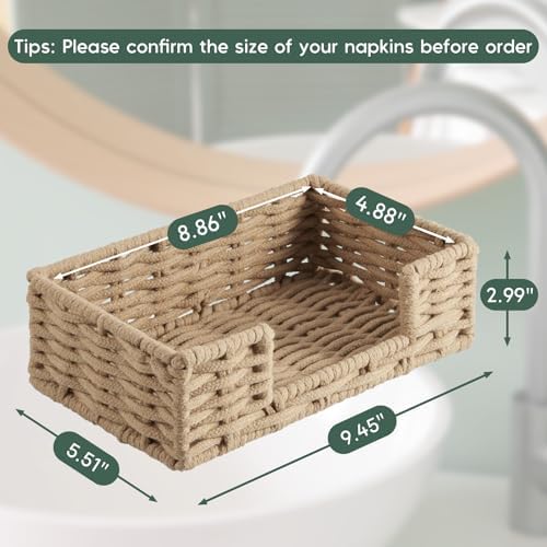 Napkin Holder for Bathroom, Woven Wicker Cotton Rope Guest Towel Holder Tray, Disposable Paper Hand Towel Holder for Bathroom Accessories, Dinner Napkin Holder for Kitchen Table Party