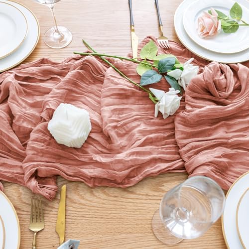Wokceer Cheesecloth Table Runner Dark Rose 10FT Boho Gauze Runner for Party