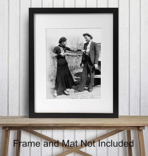 Bonnie and Clyde with Gun Vintage Photo Art Print - Wall Art Poster - Unique Western Home Decor - Gift for True Crime and History Buffs - 8x10 Photo Unframed