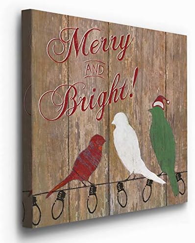 Renditions Gallery Animal Canvas Wall Art Home Paintings & Prints Merry and Bright Colorful Christmas Birds Abstract Wall Hanging Artwork for Bedroom Living Room & Kitchen Decor - 24"X24" LT05