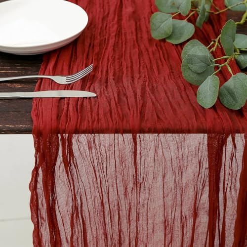 DOLOPL Christmas Table Runner 13.3FT Red Cheesecloth Table Runner for Christmas Decorations Romantic Cheese Cloth Table Runner for Wedding Party Decoration