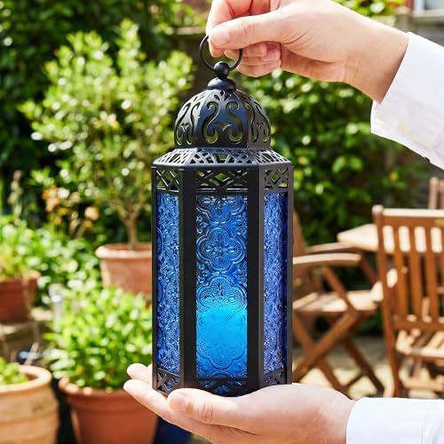 Vela Lanterns Decorative Indoor Moroccan Candle Holder, Cobalt, M, 12-Pack