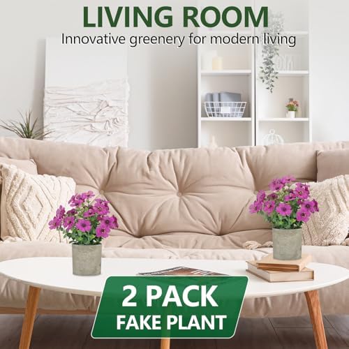 2 Pack Small Fake Plants Potted Artificial Plants Artificial Flowers Potted