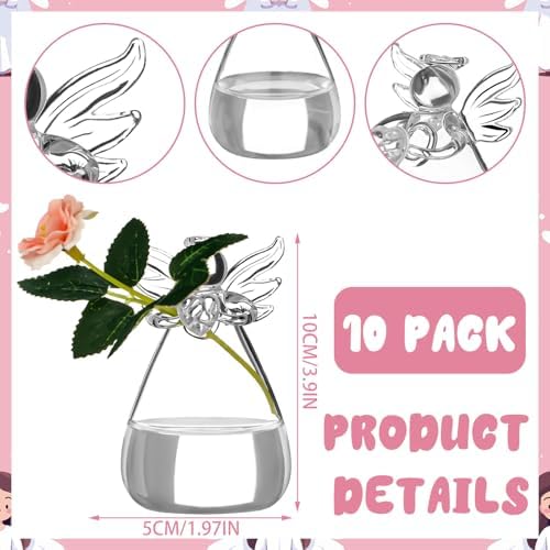 10 Pcs Angel Design Glass Vases, Clear Hanging Flower Vase Bulk | Guardian Angel Figurine Decor, Wedding Centerpieces for Tables, Terrarium Plant Holder, Garden Ornaments Greenery Display