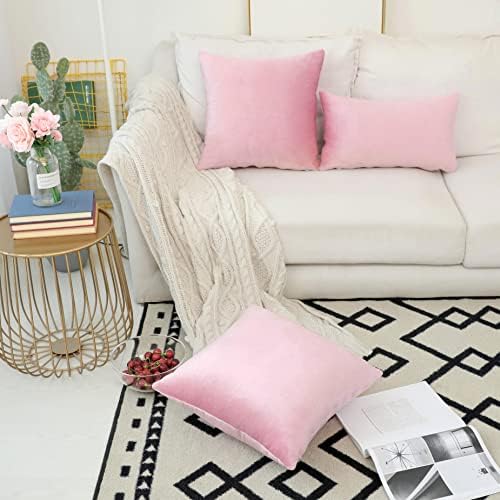 Home Brilliant Oblong Velvet Throw Pillow Covers, Decorative Cushion Cover for Toddler Kids Girls, Set of 2, 12 x 20 Inch(30x50cm), Blush Pink
