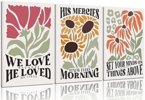 Framed Christian Bible Scripture Wall Art Set of 3 12x16 Inch | Flower Marke Pictures Decor Inspirational Paintings Religious Verses Canvas Prints, Artwork for Christian Women & Teen Girls