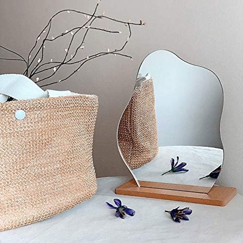 Acrylic Makeup Mirror for Desk with Stand Aesthetic Desk Decor Vanity Mirror Frameless Table top for Bedroom,Living Room and Minimal Spaces Room Decor (Baby Fat)