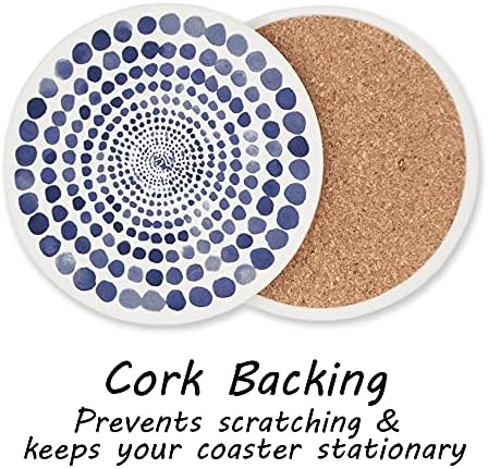 AD Set of 6 Coasters for Drinks Absorbing Round Ceramic Stone Coaster with Cork Base,Tabletop Protection Mat for Mugs and Cups,Office,Kitchen (Bloom Abstract)