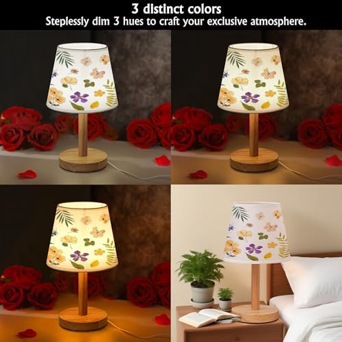 Floral Print USB Table Lamp, Flower Desk Lamp Gifts for Women Mom Granddaughter Girlfriend Friend Wife Anniversary Birthday Christmas Mothers, Beautiful Lamp Gifts for Bedroom Home Decor