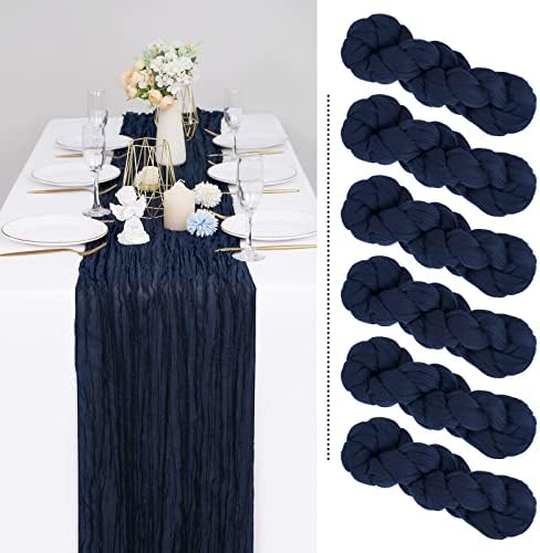 6 Pack Navy Blue Cheesecloth Table Runner, Extra Wide 35x120 Inch