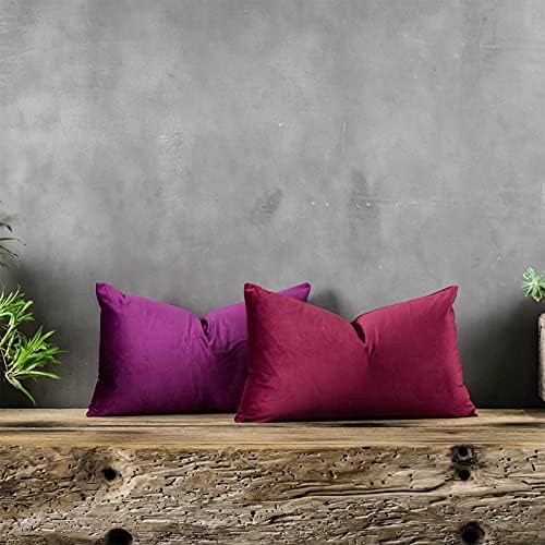 Christmas Burgundy Soft Lumbar Velvet Throw Pillow Covers 16x24 inch Set of 2 for Sofa Couch Bed Living Room Decorative Luxury Solid Rectangle Cushion Covers Case with Zipper