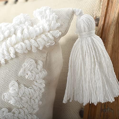 Boho Throw Pillow Covers 20x20 Tufted Tassels for Sofa Off-White