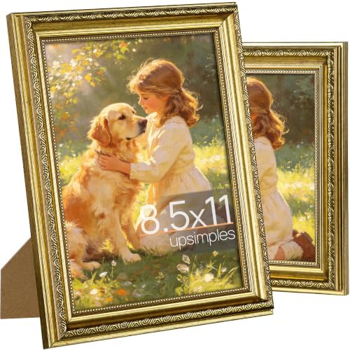 upsimples Vintage 8.5 by 11 Picture Frame, Antique Gold Frames, 2 Pack
