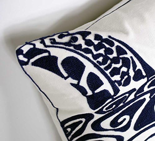Embroidered Cute Nautical Animal Pillow Cover,Square 18 Inches Decorative Canvas Pillow Cover for Nautical Style Deco by (Navy-Sea Turtle)
