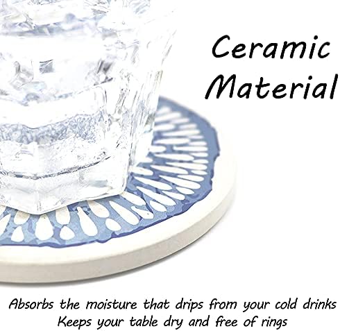 AD Set of 6 Coasters for Drinks Absorbing Round Ceramic Stone Coaster with Cork Base Tabletop Protection Mat for Mugs and Cups,Office,Kitchen (Colorful with Holder)