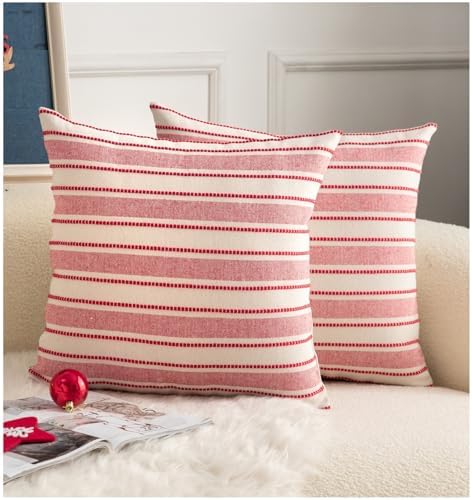 Cethom Christmas Valentines Pillow Covers, Boho Textured Red Pillow Case, Pillow Covers 18 x 18 Inch Set of 2 Valentines Day Decoration, Chair Sofa Bedroom Living Room Home Holiday Decor Cushion Case