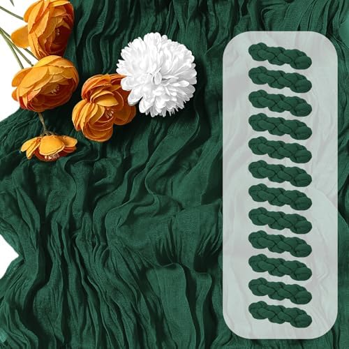 12 Pack Emerald Green Cheesecloth Table Runner 17 x 108 Inch Gauze Table Runner Fabric Semi Sheer Cheese Cloth Table Decor Bulk for Rustic Romantic Wedding Baby Shower Table Decoration