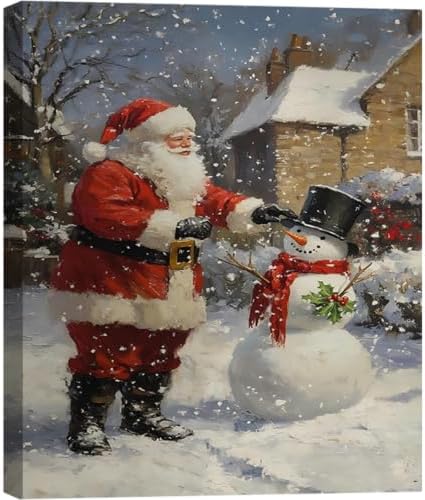 FLZYKGPA Christmas Wall Art Prints 20x30, Winter Christmas Picture Wall Decor Santa Snowman Canvas Artwork for Bathroom, Snow Scene Street Aesthetic Posters for Bedroom, Christmas Holiday Decor