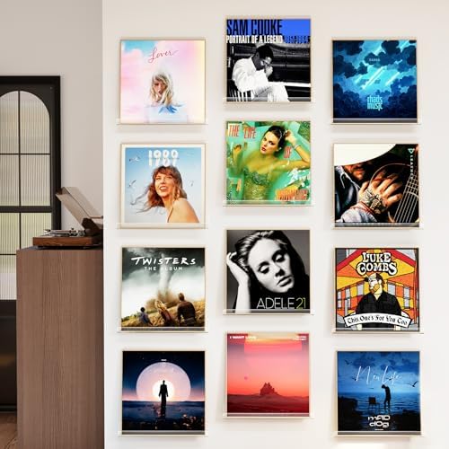 Laurensory Vinyl Record Wall Mount Shelves, 12 inch Vinyl Holder, 12 Pack