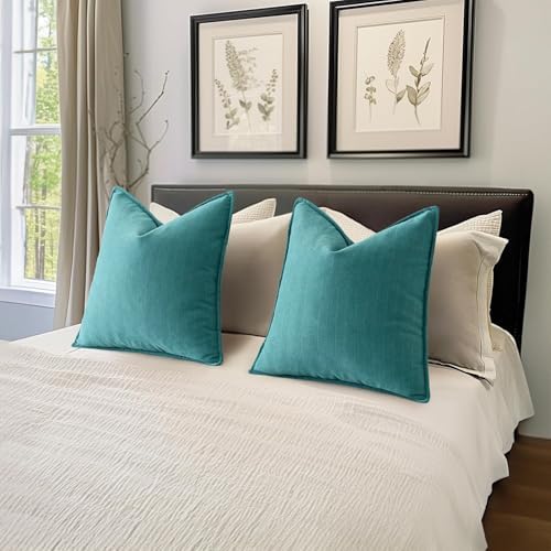 MIULEE Pack of 2 Teal Decorative Chenille Pillow Covers 18x18 Inch