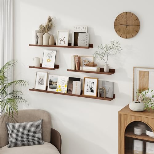 Axeman 30 Inch Floating Shelves, Walnut Picture Ledge Shelf Set of 3