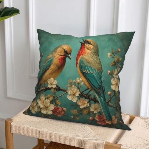 Vintage Bird Throw Pillow Covers Set of 4 Decorative Soft Double Sided Print Pillow Case Farmhouse Home Decor for Living Room Sofa Couch 18x18