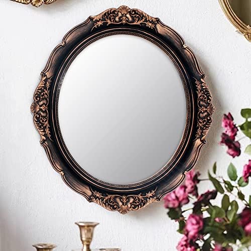 YCHMIR Vintage Decorative Wall Mirror 14.8 x 13.1 Inch Oval Mirror（ Brown）
