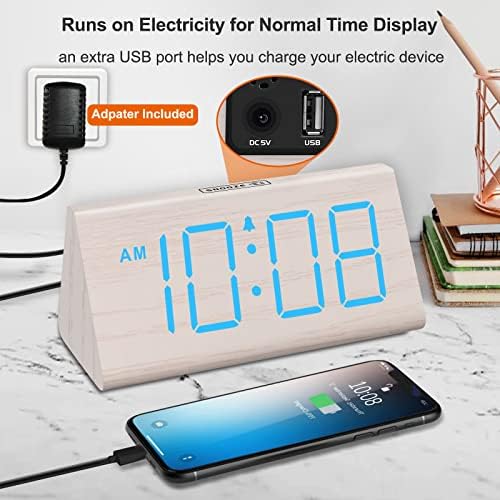 DreamSky Wooden Digital Alarm Clock for Bedrooms Desk with Large Numbers