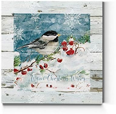 Renditions Gallery Christmas Abstract Wall Art Chickadee Bird Sitting in a White Snowed Cherry Tree Canvas Hanging Artwork Prints for Bedroom Office Home Kitchen - 32"X32" LT05