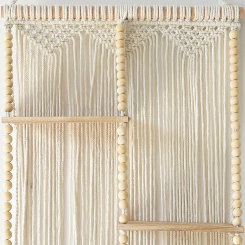 Macrame Wall Shelf Boho Hanging Organizer Floating Plant Shelf 11.8"W*47"L
