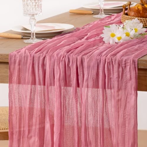 Mauve Pink Gauze Cheesecloth Table Runner 10ft Boho Rustic Runner