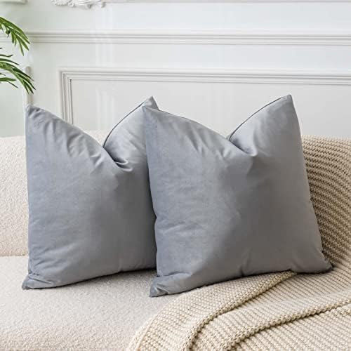 JUSPURBET Decorative Velvet Throw Pillow Covers 20x20 Set of 2,Silver Gray