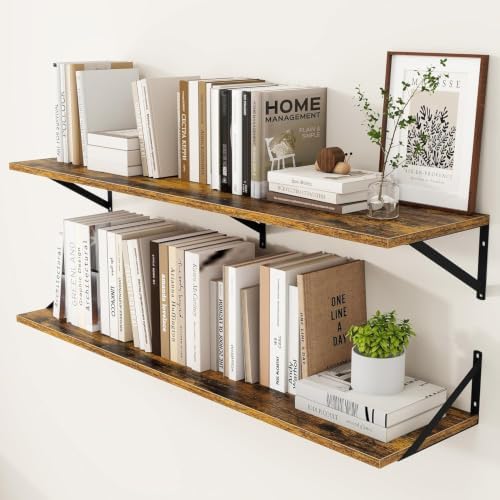Heimlove 48W x 12D Deep Floating Shelves Set of 2 Rustic Brown