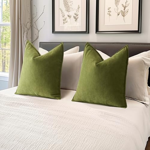 MIULEE Pack of 2 Moss Green Euro Shams Chenille Pillow Covers 24x24 Inch