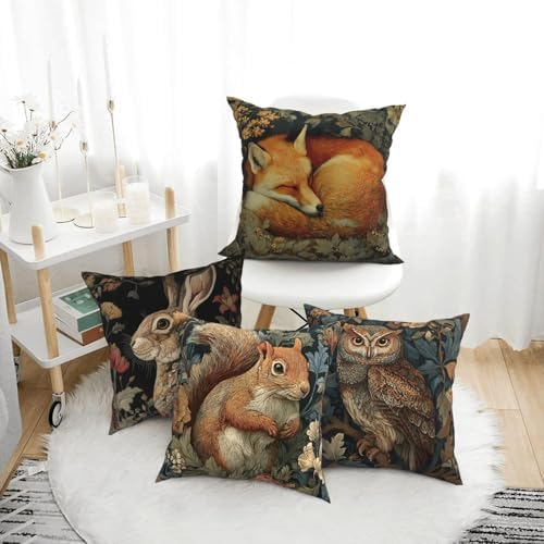 Animals Throw Pillow Covers Set of 4 Decorative Soft Double Sided Print Pillow Case Farmhouse Home Decor for Living Room Sofa Couch 18x18