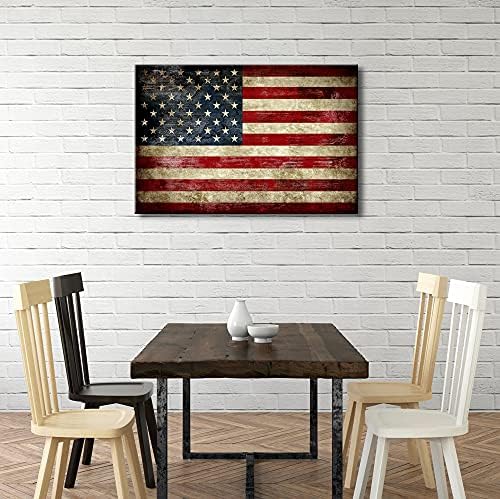 Pyradecor Large Old Vintage American Flag Canvas Prints Wall Art Pictures Paintings for Living Room Office Home Decorations Modern Abstract Landscape Artwork 24" x 36"