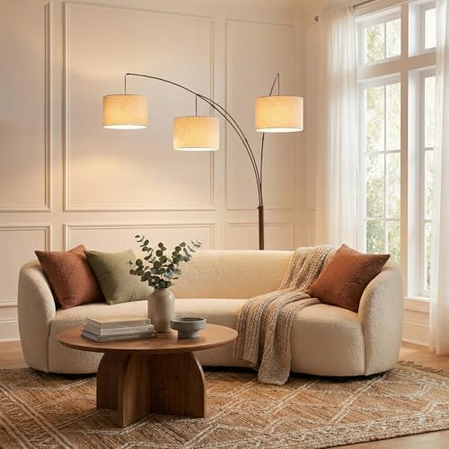 Brightech Trilage Arc Floor Lamp - Large Standing Lamp with 3 Fabric Shades & LED Bulbs for Living Room Over the Sofa, Reading, Multi-Head Traditional Tree Floor Lamp for Bedroom - Oil Rubbed Bronze