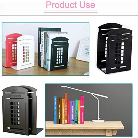 MerryNine 2 Pack Book Ends, Metal Bookends for Shelves, Telephone Booth Decorative Bookends, Non Skid Heavy Bookends, Book, Magazine or CD Organizers for Home and Office (Black-2pcs)