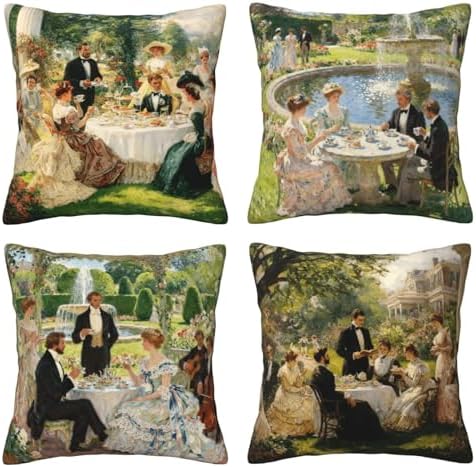 Victorian Garden Throw Pillow Covers Set of 4 Decorative Soft Double Sided Print Pillow Case Farmhouse Home Decor for Living Room Sofa Couch 18x18