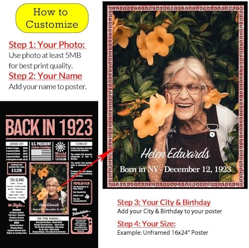 Happy 102nd Birthday Decorations For Women - Personalized 102 Year Old Gifts for Her, 102 Birthday Decorations Rose Gold, 102 Yr Old Bday Decor, Party Supplies, Back In Poster, Birthday Presents