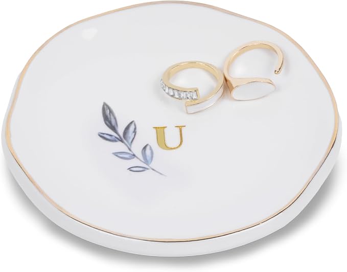 Personalized Ceramic Ring Dish, Initial Jewelry Tray for Rings, Earrings, Necklaces & Bracelets, Gift for Engagements, Birthdays, Holidays, Mom, Sister, Bridesmaid, Bride-to-Be, 4" Ring Plate