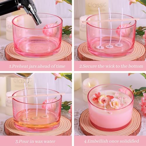 CONNOO 6 Pack 24oz Pink Glass Candle Jars with Airtight Bamboo Lids