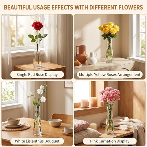 Erioctry Single Bud Vase Hand-Made Blown Art Bud Glass Vase Clear Glass Flower Vase Single Stem Vase Container for Home and Office Décor Centerpiece for Wedding Party Event