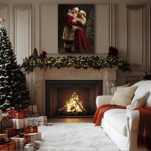 FLZYKGPA Santa Claus & Mrs. Claus Holiday Wall Decor 16x24in, Festive Art Perfect for Christmas, Thanksgiving, Indoor Use, Living Room Canvas Decoration Xmas Christmas Wall Art for Bedroom