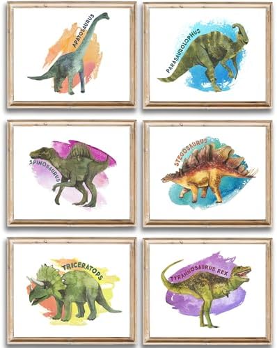 DREAM BIG PRINTABLES Dinosaur Wall Art Prints (Set of 6) - Unframed 8x10s - Fun & Educational Prehistoric Decor for Kids' Room, Bedroom, Nursery, Bathroom, Living Room, Office