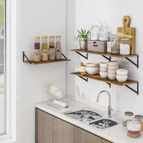 Heimlove 36W x 12D Deep Floating Shelves Set of 2 Rustic Brown