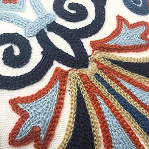 Alysheer Embroidered Decorative Throw Pillow Cover 18 x 18 inch, Boho Vintage Farmhouse Cottage Floral Embroidery Knit Pattern, 100% Cotton Cushion Case for Sofa Couch Living Room (Navy Blue)