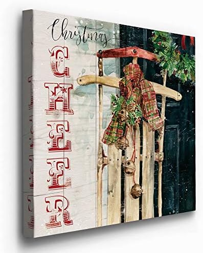 Renditions Gallery Xmas Wall Prints for Home Decor Christmas Cheer Sled Canvas Hanging Artwork for Bedroom Living Room & Kitchen Decorations - 40"X40" LT05